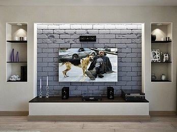 Дизайн гостиной с камином и телевизором